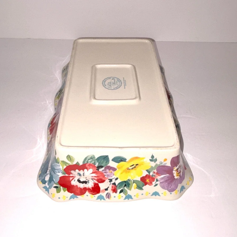 Pioneer Woman Flea Market Floral Oblong Baking Dish Ruffled Casserole 12x8 Baker